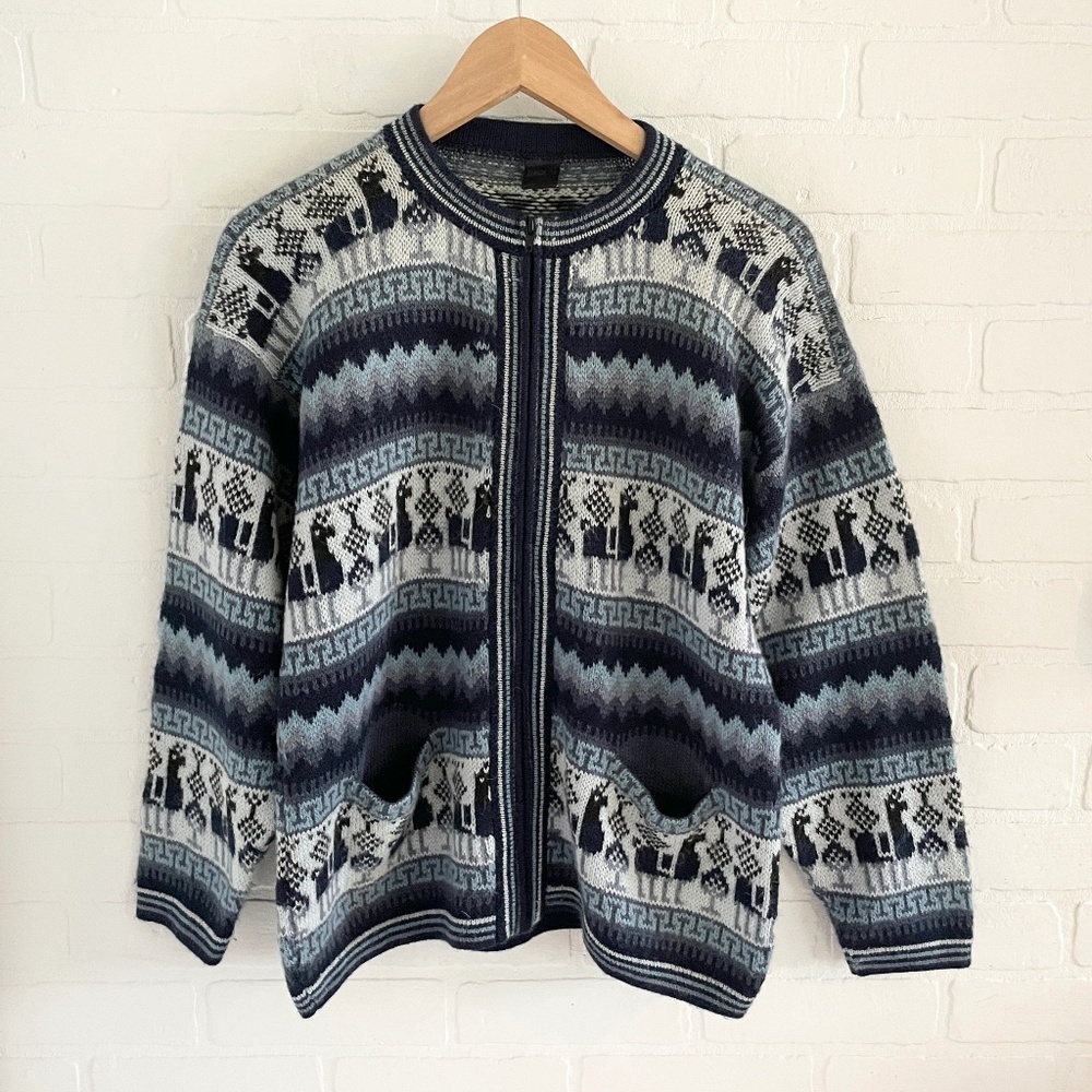 Alpaca Zipped Knit cardigan Sweater Alpaca Wool Fair Isle Hygge Southwestern L